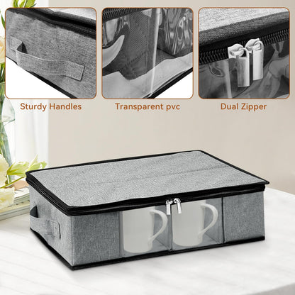Flatware Utensil Storage Case, Silverware Storage Box with 4 Adjustable Dividers and Removable Lid, Cutlery Case Utensil with 5 Compartment Storage for Spoon Fork Knives Tableware (Gray)