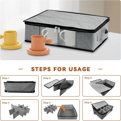 Flatware Utensil Storage Case, Silverware Storage Box with 4 Adjustable Dividers and Removable Lid, Cutlery Case Utensil with 5 Compartment Storage for Spoon Fork Knives Tableware (Gray)
