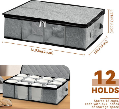 Flatware Utensil Storage Case, Silverware Storage Box with 4 Adjustable Dividers and Removable Lid, Cutlery Case Utensil with 5 Compartment Storage for Spoon Fork Knives Tableware (Gray)