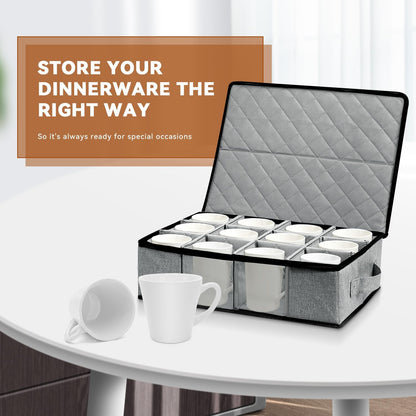 Flatware Utensil Storage Case, Silverware Storage Box with 4 Adjustable Dividers and Removable Lid, Cutlery Case Utensil with 5 Compartment Storage for Spoon Fork Knives Tableware (Gray)
