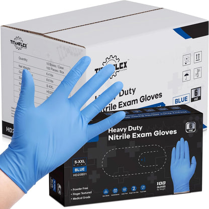 TitanFlex Nitrile Exam Gloves, Blue, 6-mil, Heavy Duty Nitrile Gloves, Mechanic Disposable Gloves, Latex Free, Powder Free