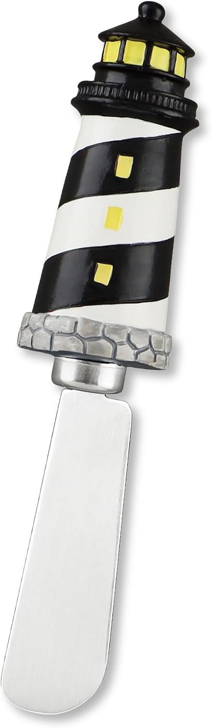 UP Black Lighthouse Cheese Spreaders, Hand-Painted Resin Handles with Stainless Steel Blades for Spreading Cream Cheese, Butter, Jam, or Sandwich, Set of 4