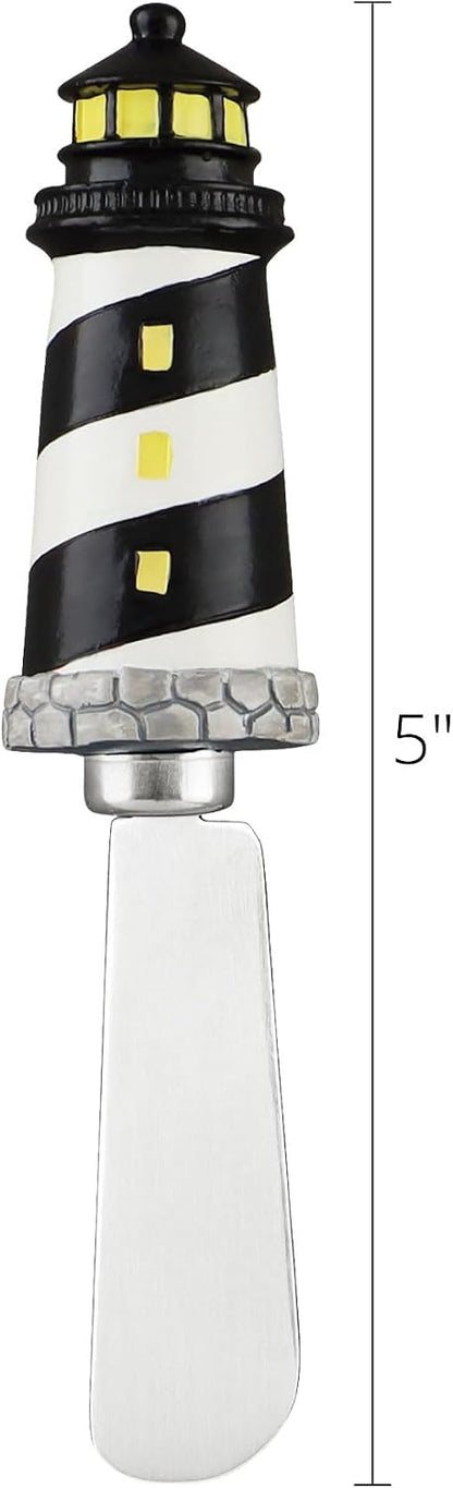 UP Black Lighthouse Cheese Spreaders, Hand-Painted Resin Handles with Stainless Steel Blades for Spreading Cream Cheese, Butter, Jam, or Sandwich, Set of 4