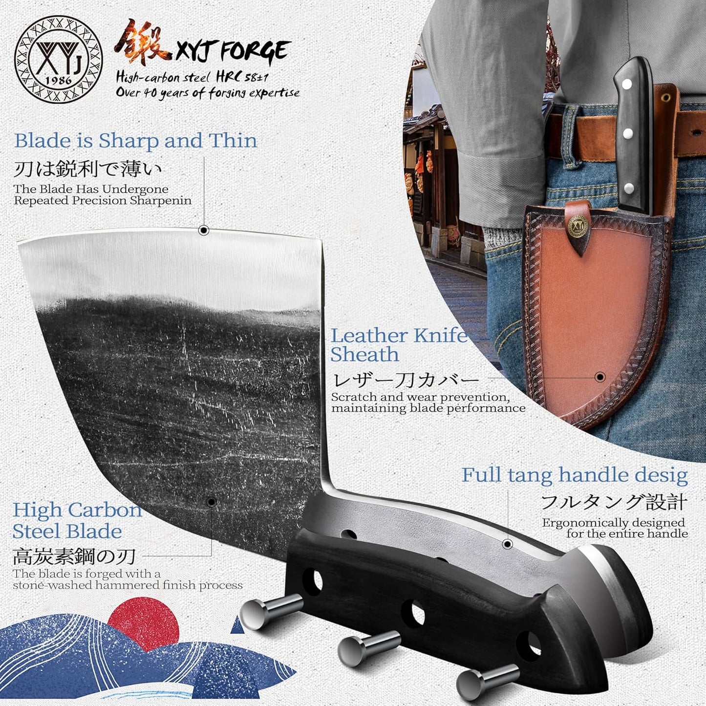 Authentic Since 1986,Outstanding Ancient Forging,6.7 Inch Full Tang,Serbian Chefs knife,Chef Meat Cleaver,Kitchen Knives,Set with Leather Sheath,Take Carrying,Butcher