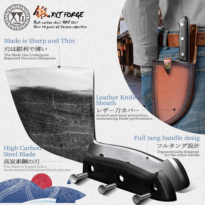 Authentic Since 1986,Outstanding Ancient Forging,6.7 Inch Full Tang,Serbian Chefs knife,Chef Meat Cleaver,Kitchen Knives,Set with Leather Sheath,Take Carrying,Butcher