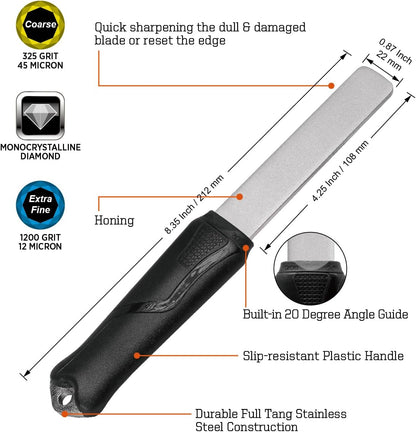 121N Dual-Grit Diamond Sharpening Stone Garden Tool File | Coarse 325 / Extra Fine 1200 Grit, Knife Sharpener For Lawn Mower Blade, Axe, Hatchet, Hedge Shears, Chisels, Drills