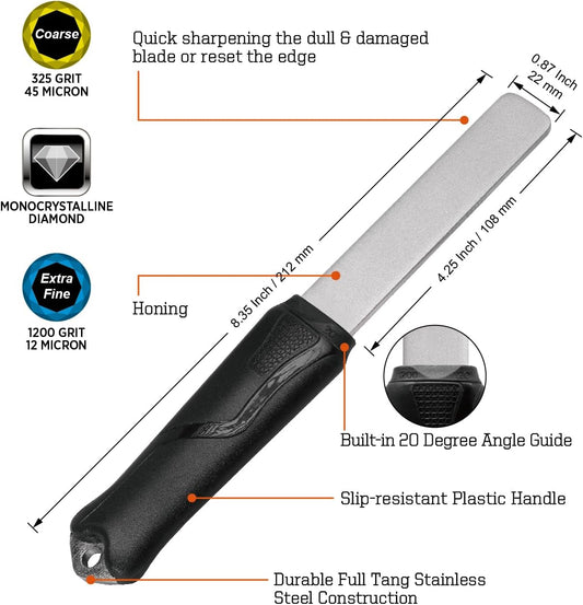 121N Dual-Grit Diamond Sharpening Stone Garden Tool File | Coarse 325 / Extra Fine 1200 Grit, Knife Sharpener For Lawn Mower Blade, Axe, Hatchet, Hedge Shears, Chisels, Drills