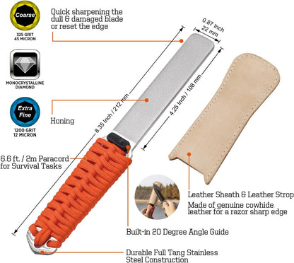 121N Dual-Grit Diamond Sharpening Stone Garden Tool File | Coarse 325 / Extra Fine 1200 Grit, Knife Sharpener For Lawn Mower Blade, Axe, Hatchet, Hedge Shears, Chisels, Drills