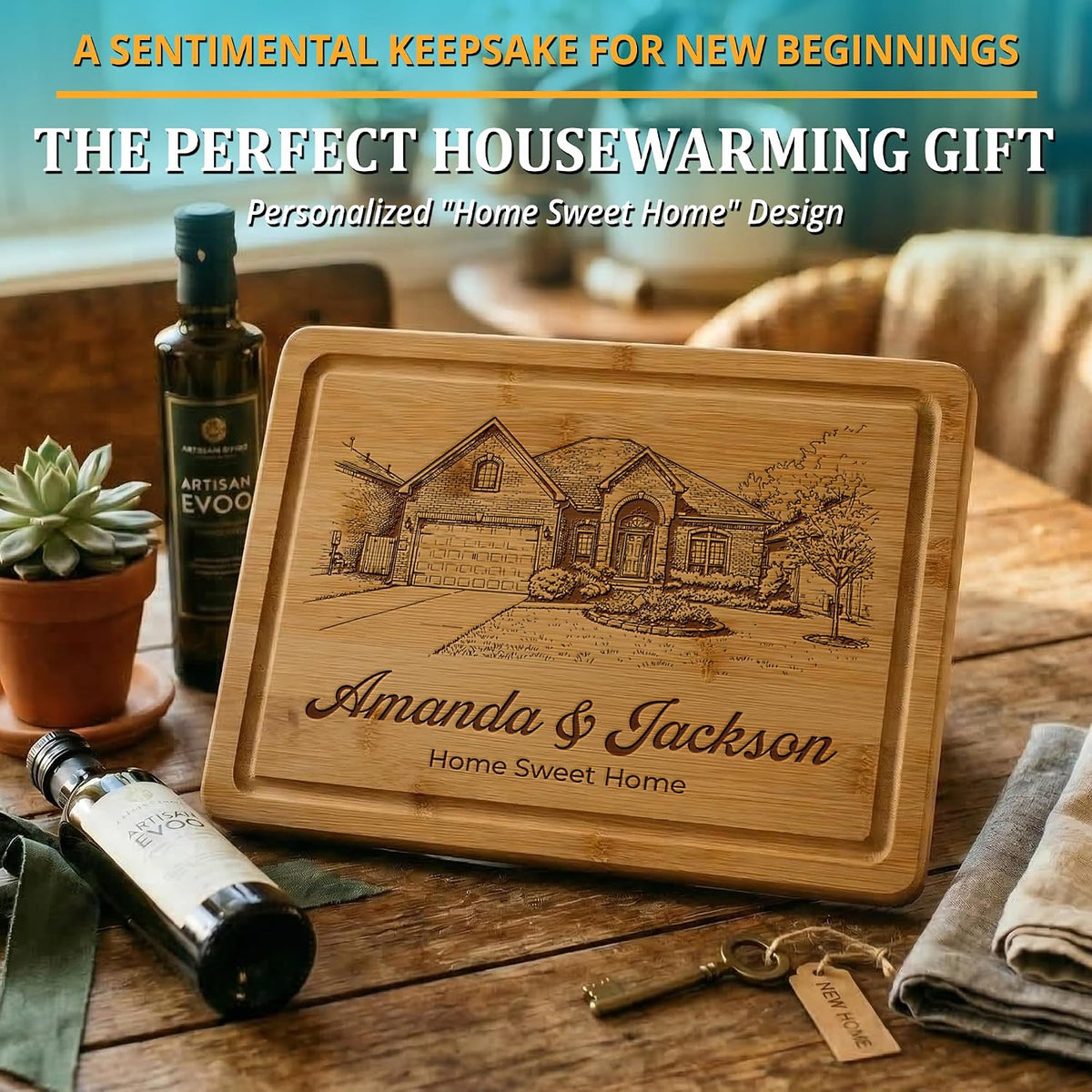 Personalized Cutting Board - Custom Bamboo Engraved Chopping Board for Kitchen - Unique Housewarming Gift for Couples & New Home - Durable Bamboo Carving Board - 4 Size Option