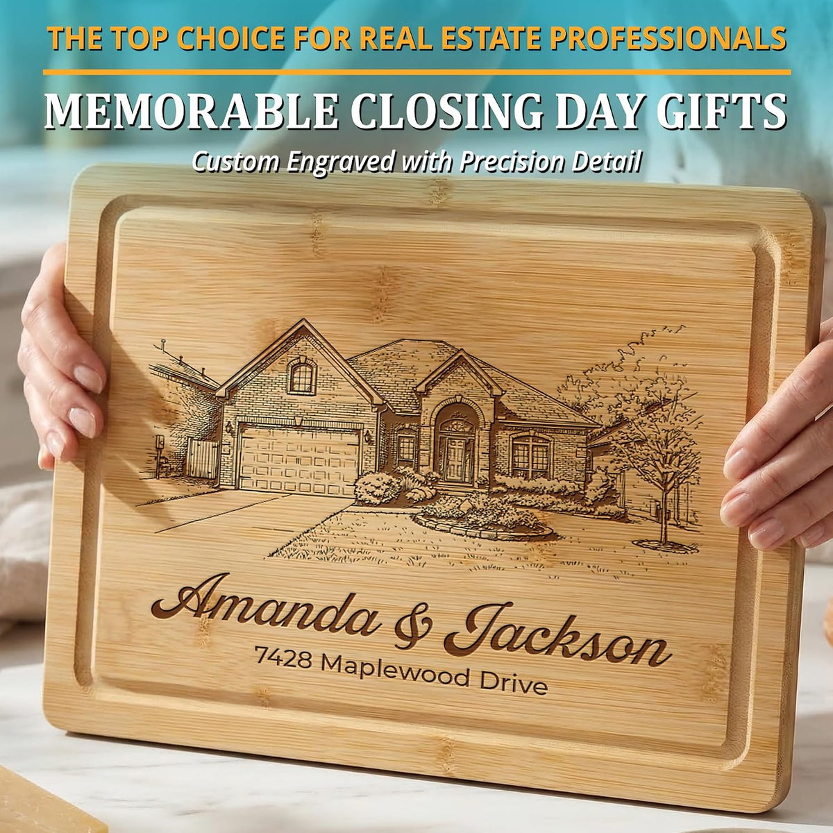 Personalized Cutting Board - Custom Bamboo Engraved Chopping Board for Kitchen - Unique Housewarming Gift for Couples & New Home - Durable Bamboo Carving Board - 4 Size Option