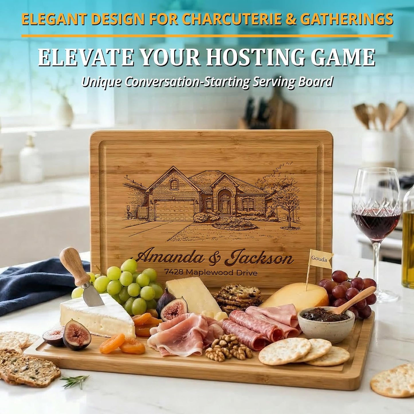 Personalized Cutting Board - Custom Bamboo Engraved Chopping Board for Kitchen - Unique Housewarming Gift for Couples & New Home - Durable Bamboo Carving Board - 4 Size Option