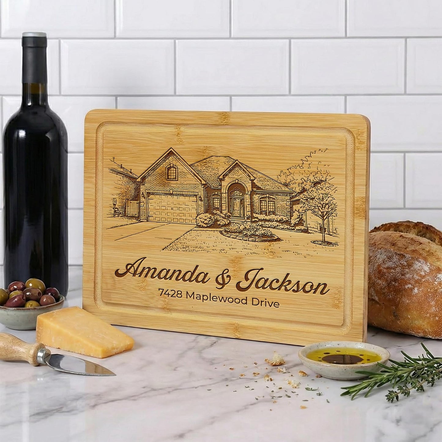 Personalized Cutting Board - Custom Bamboo Engraved Chopping Board for Kitchen - Unique Housewarming Gift for Couples & New Home - Durable Bamboo Carving Board - 4 Size Option