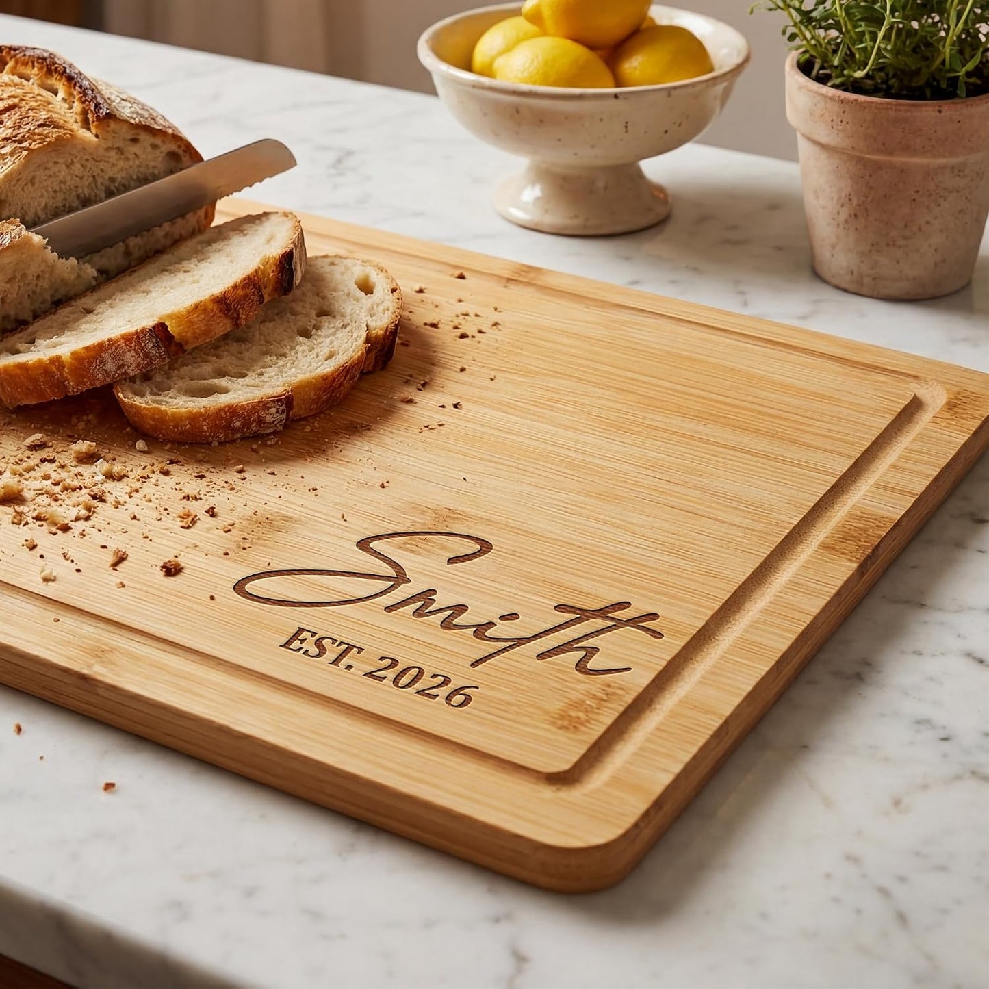 Personalized Cutting Board - Custom Bamboo Engraved Chopping Board for Kitchen - Unique Housewarming Gift for Couples & New Home - Durable Bamboo Carving Board - 4 Size Option