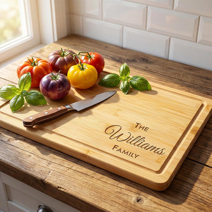 Personalized Cutting Board - Custom Bamboo Engraved Chopping Board for Kitchen - Unique Housewarming Gift for Couples & New Home - Durable Bamboo Carving Board - 4 Size Option