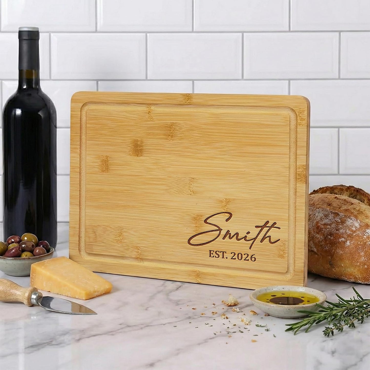 Personalized Cutting Board - Custom Bamboo Engraved Chopping Board for Kitchen - Unique Housewarming Gift for Couples & New Home - Durable Bamboo Carving Board - 4 Size Option
