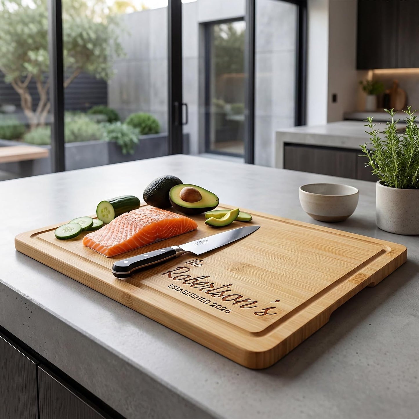Personalized Cutting Board - Custom Bamboo Engraved Chopping Board for Kitchen - Unique Housewarming Gift for Couples & New Home - Durable Bamboo Carving Board - 4 Size Option