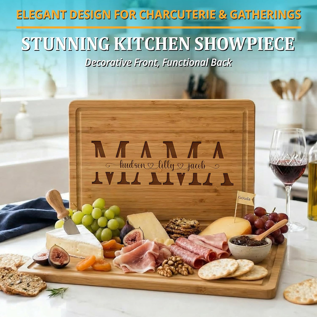 Personalized Cutting Board - Custom Bamboo Engraved Chopping Board for Kitchen - Unique Housewarming Gift for Couples & New Home - Durable Bamboo Carving Board - 4 Size Option