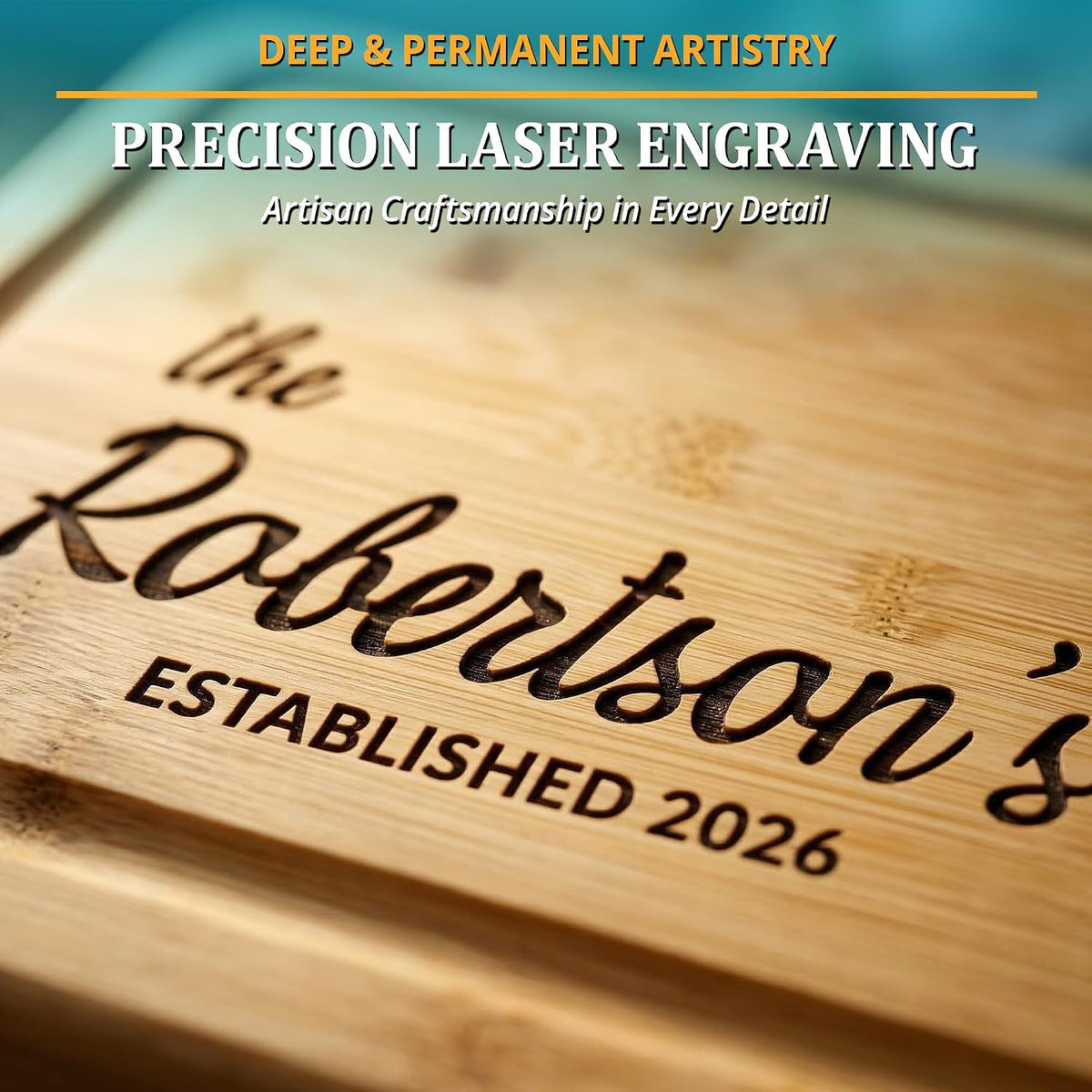 Personalized Cutting Board - Custom Bamboo Engraved Chopping Board for Kitchen - Unique Housewarming Gift for Couples & New Home - Durable Bamboo Carving Board - 4 Size Option