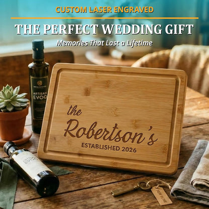 Personalized Cutting Board - Custom Bamboo Engraved Chopping Board for Kitchen - Unique Housewarming Gift for Couples & New Home - Durable Bamboo Carving Board - 4 Size Option