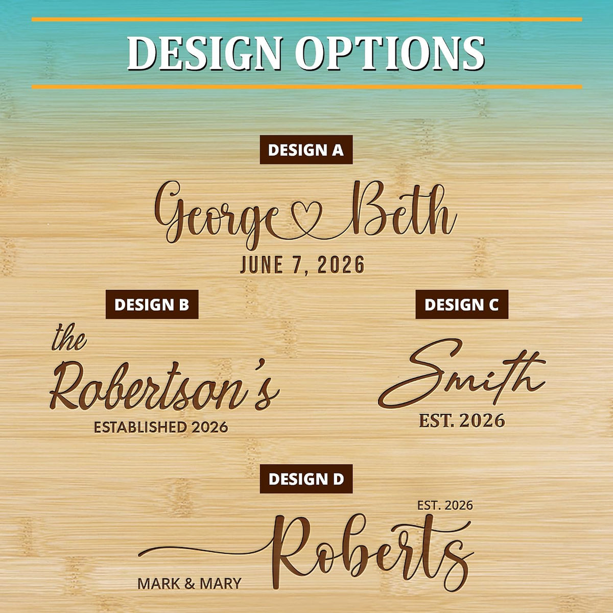 Personalized Cutting Board - Custom Bamboo Engraved Chopping Board for Kitchen - Unique Housewarming Gift for Couples & New Home - Durable Bamboo Carving Board - 4 Size Option