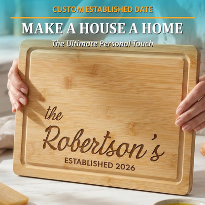 Personalized Cutting Board - Custom Bamboo Engraved Chopping Board for Kitchen - Unique Housewarming Gift for Couples & New Home - Durable Bamboo Carving Board - 4 Size Option