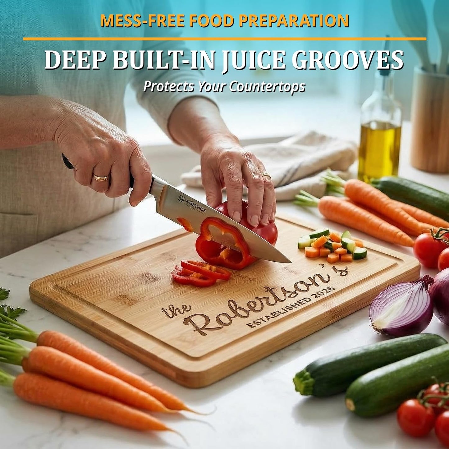 Personalized Cutting Board - Custom Bamboo Engraved Chopping Board for Kitchen - Unique Housewarming Gift for Couples & New Home - Durable Bamboo Carving Board - 4 Size Option