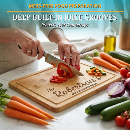 Personalized Cutting Board - Custom Bamboo Engraved Chopping Board for Kitchen - Unique Housewarming Gift for Couples & New Home - Durable Bamboo Carving Board - 4 Size Option
