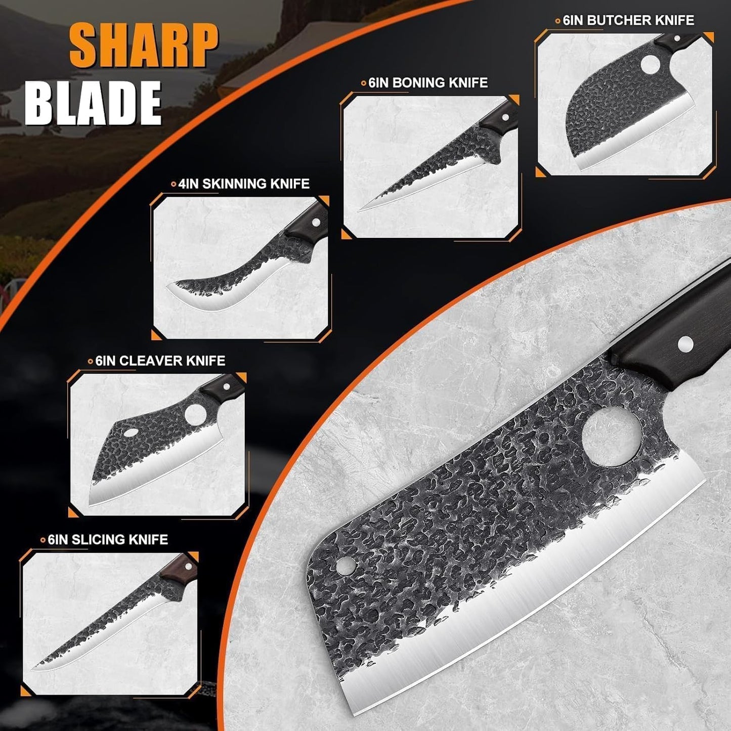 TAN REN 17PCS Butcher Knife Set with Bag, High Carbon Steel BBQ Knife Set | Meat Knife Set, Hand Forged Kitchen Chef Knives for Men Home & Outdoor Cooking