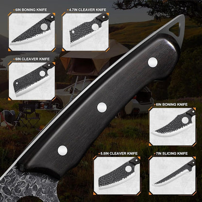 TAN REN 17PCS Butcher Knife Set with Bag, High Carbon Steel BBQ Knife Set | Meat Knife Set, Hand Forged Kitchen Chef Knives for Men Home & Outdoor Cooking
