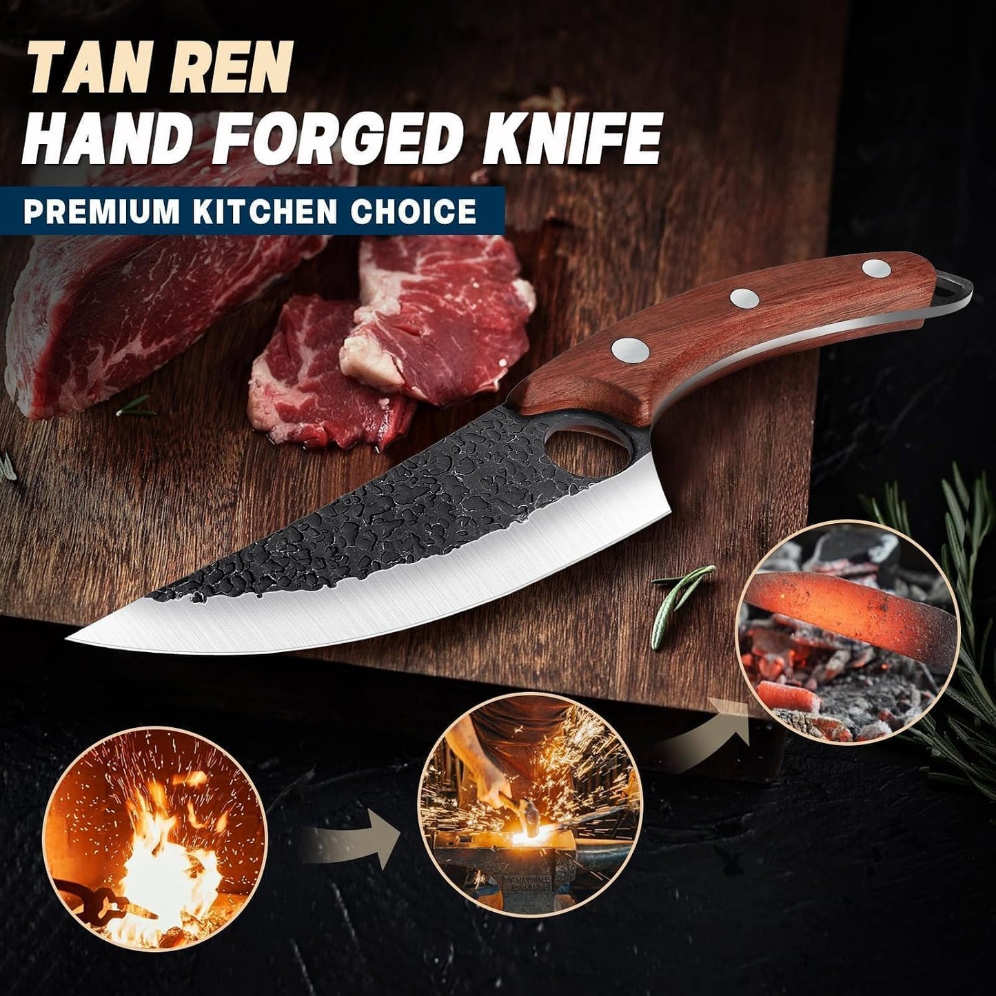 TAN REN 17PCS Butcher Knife Set with Bag, High Carbon Steel BBQ Knife Set | Meat Knife Set, Hand Forged Kitchen Chef Knives for Men Home & Outdoor Cooking