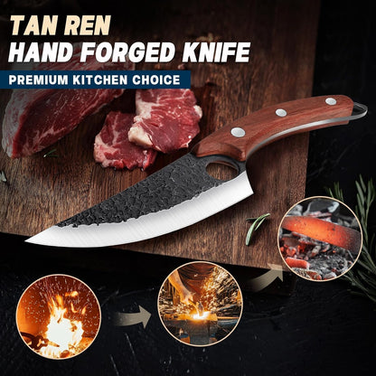 TAN REN 17PCS Butcher Knife Set with Bag, High Carbon Steel BBQ Knife Set | Meat Knife Set, Hand Forged Kitchen Chef Knives for Men Home & Outdoor Cooking
