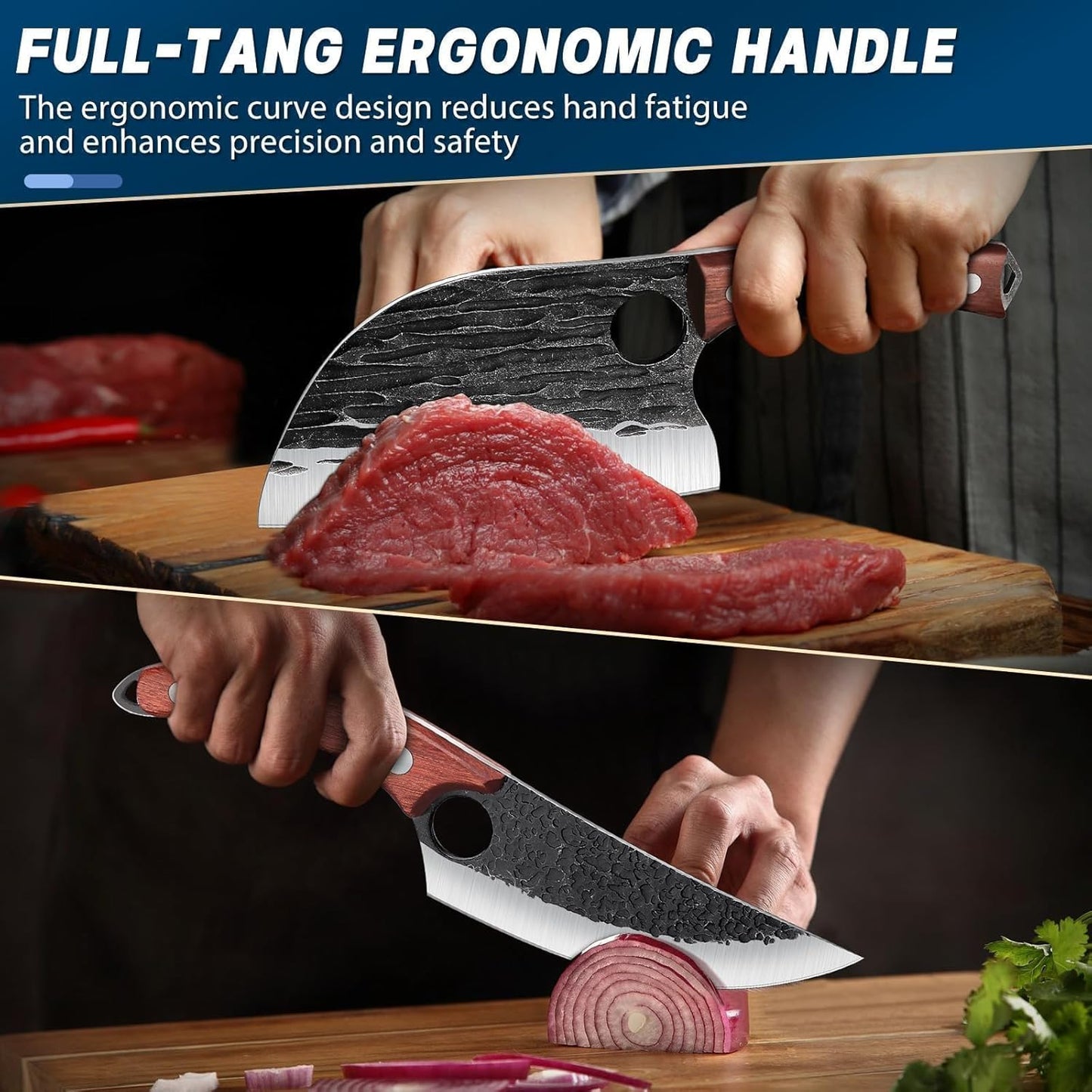 TAN REN 17PCS Butcher Knife Set with Bag, High Carbon Steel BBQ Knife Set | Meat Knife Set, Hand Forged Kitchen Chef Knives for Men Home & Outdoor Cooking