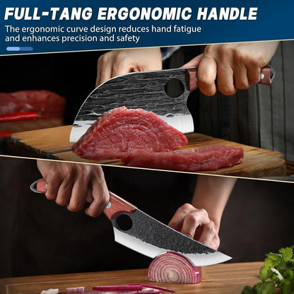 TAN REN 17PCS Butcher Knife Set with Bag, High Carbon Steel BBQ Knife Set | Meat Knife Set, Hand Forged Kitchen Chef Knives for Men Home & Outdoor Cooking