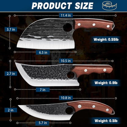 TAN REN 17PCS Butcher Knife Set with Bag, High Carbon Steel BBQ Knife Set | Meat Knife Set, Hand Forged Kitchen Chef Knives for Men Home & Outdoor Cooking
