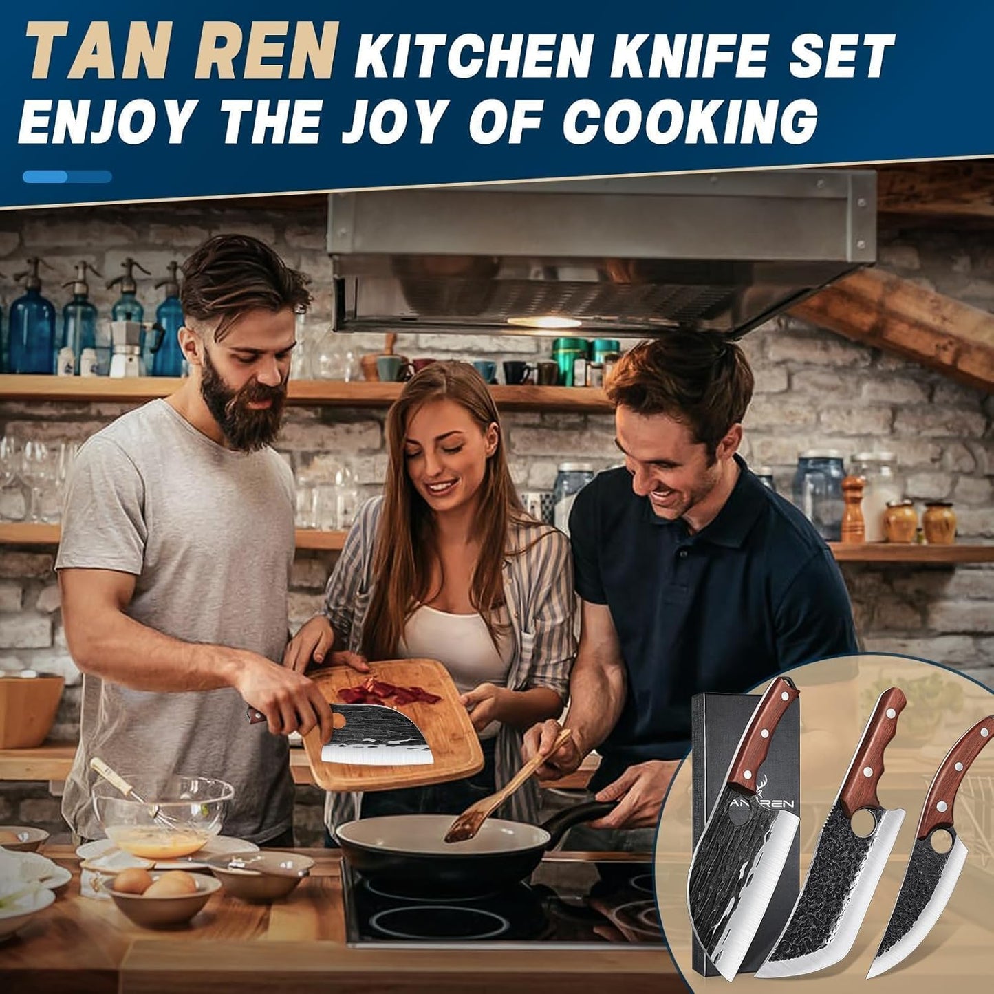TAN REN 17PCS Butcher Knife Set with Bag, High Carbon Steel BBQ Knife Set | Meat Knife Set, Hand Forged Kitchen Chef Knives for Men Home & Outdoor Cooking