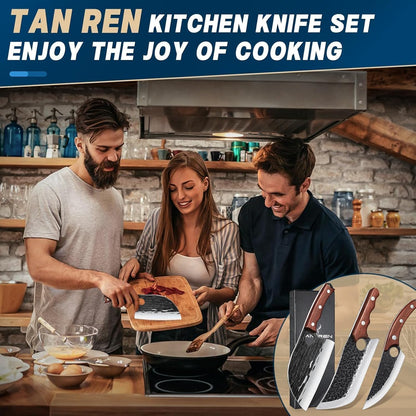 TAN REN 17PCS Butcher Knife Set with Bag, High Carbon Steel BBQ Knife Set | Meat Knife Set, Hand Forged Kitchen Chef Knives for Men Home & Outdoor Cooking
