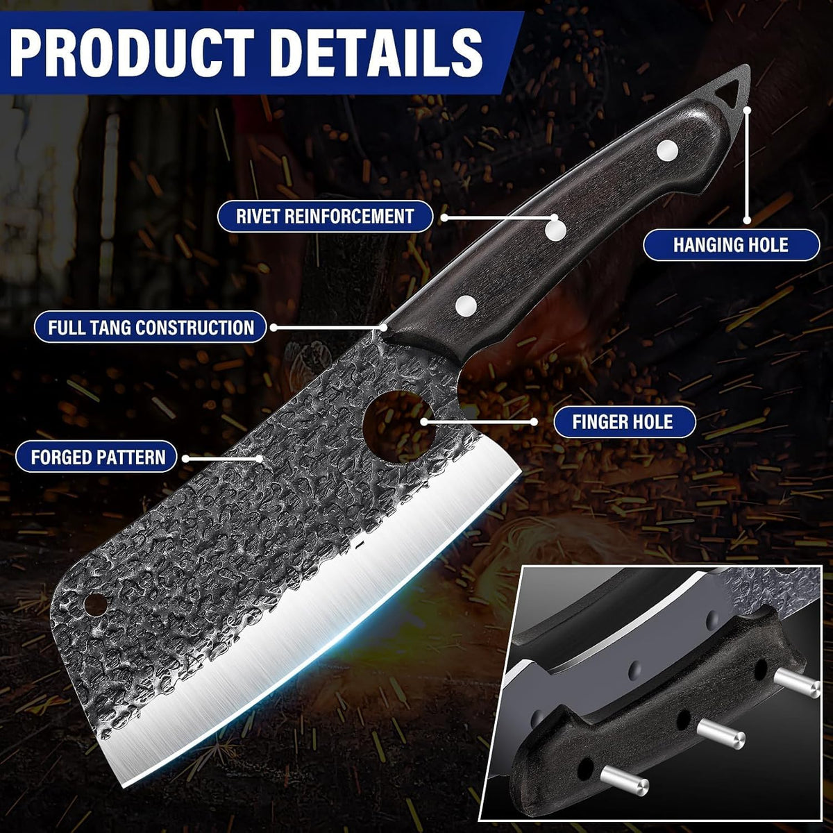 TAN REN 17PCS Butcher Knife Set with Bag, High Carbon Steel BBQ Knife Set | Meat Knife Set, Hand Forged Kitchen Chef Knives for Men Home & Outdoor Cooking