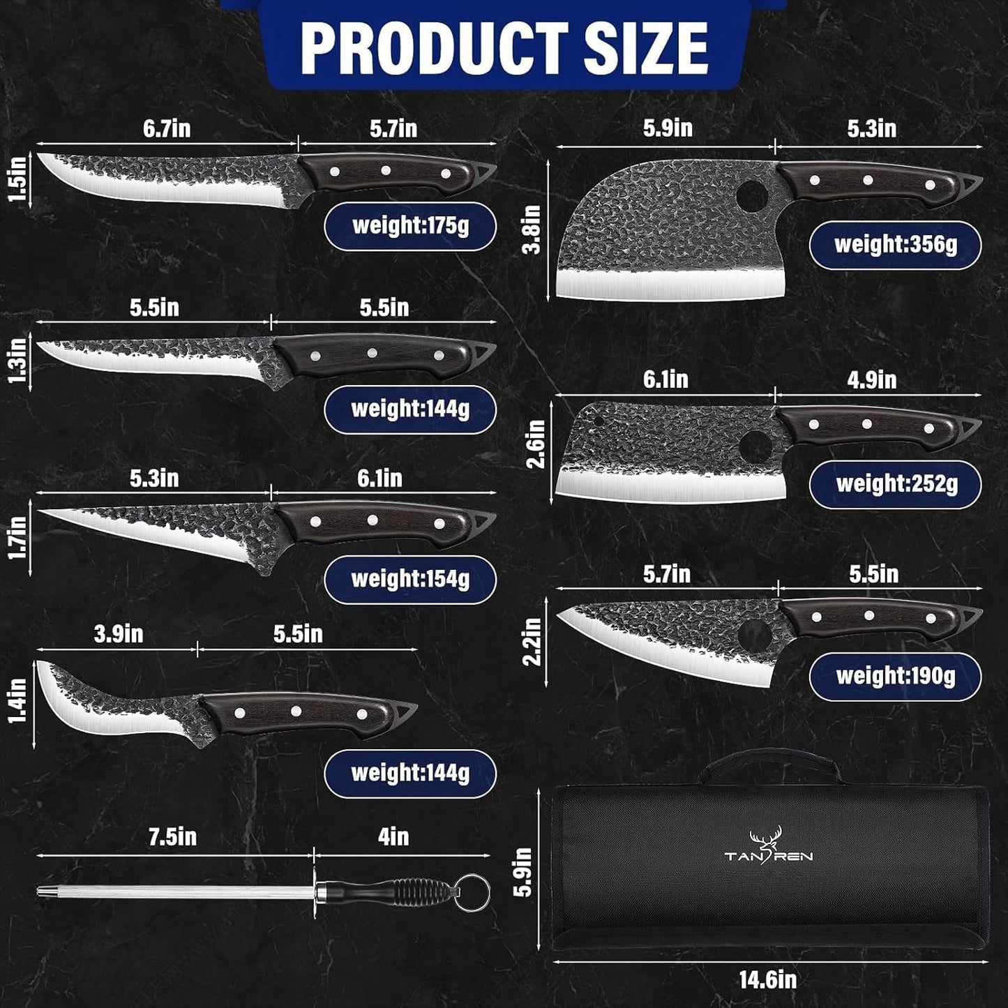 TAN REN 17PCS Butcher Knife Set with Bag, High Carbon Steel BBQ Knife Set | Meat Knife Set, Hand Forged Kitchen Chef Knives for Men Home & Outdoor Cooking