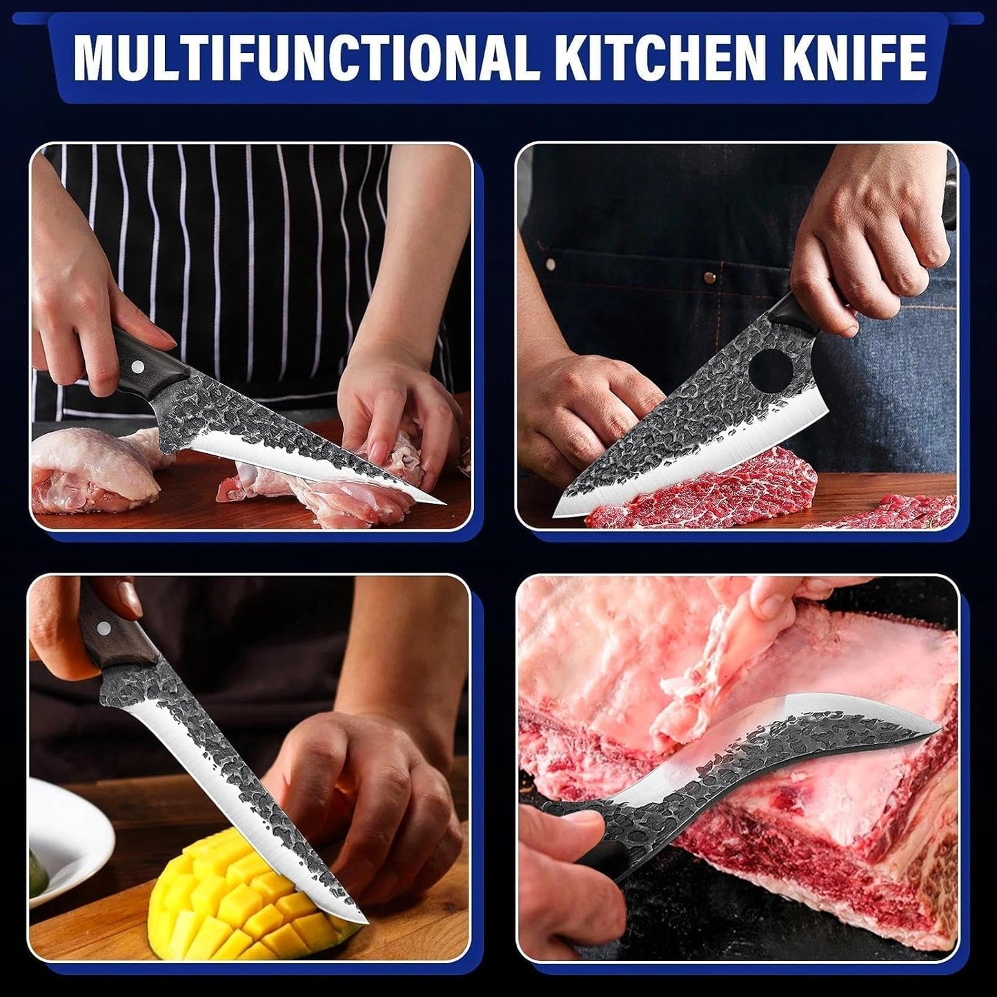 TAN REN 17PCS Butcher Knife Set with Bag, High Carbon Steel BBQ Knife Set | Meat Knife Set, Hand Forged Kitchen Chef Knives for Men Home & Outdoor Cooking