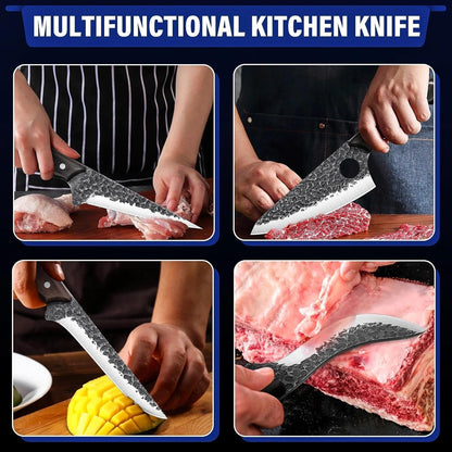 TAN REN 17PCS Butcher Knife Set with Bag, High Carbon Steel BBQ Knife Set | Meat Knife Set, Hand Forged Kitchen Chef Knives for Men Home & Outdoor Cooking