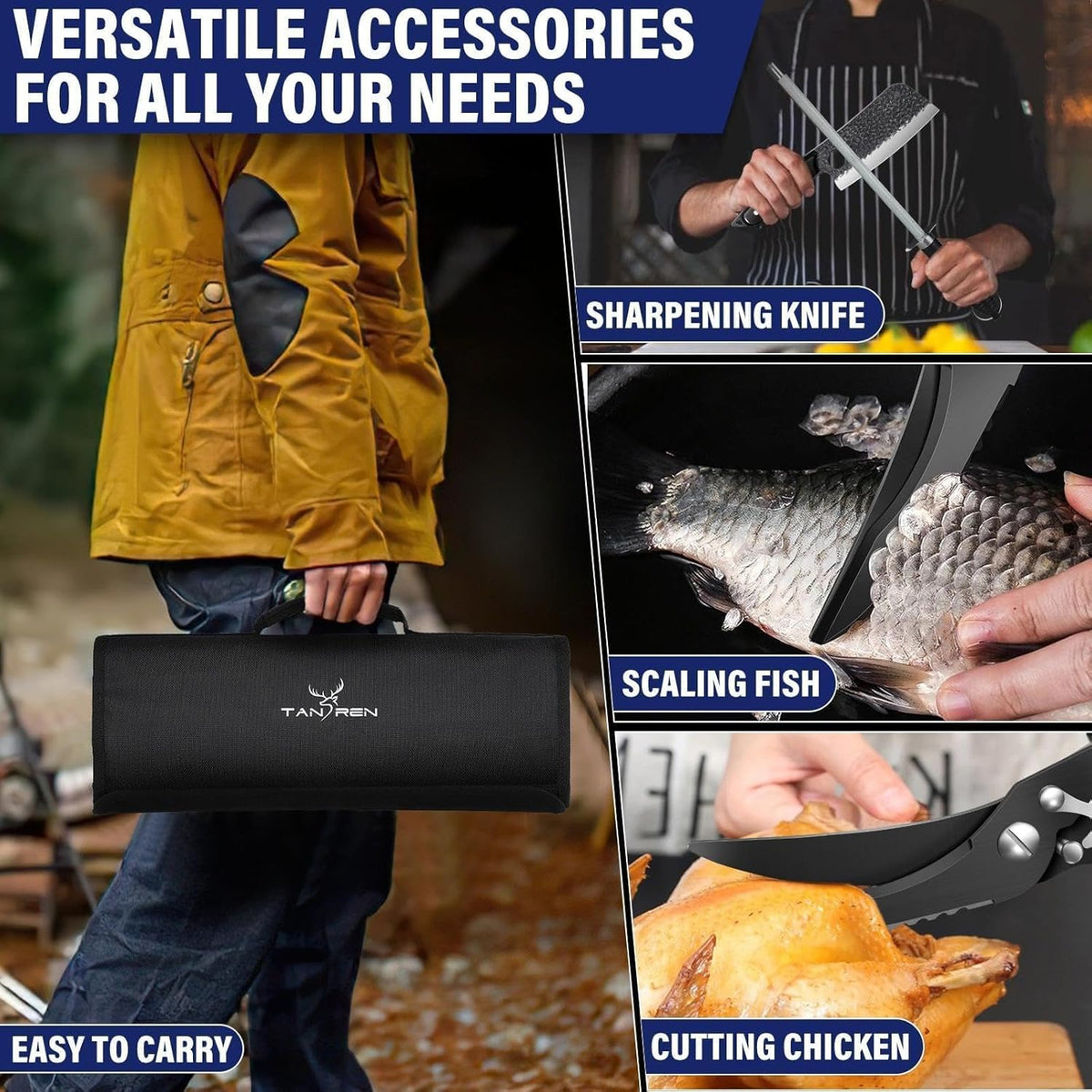 TAN REN 17PCS Butcher Knife Set with Bag, High Carbon Steel BBQ Knife Set | Meat Knife Set, Hand Forged Kitchen Chef Knives for Men Home & Outdoor Cooking