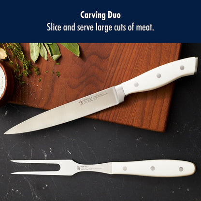 Forged Accent Razor-Sharp 2-pc Carving Knife Set, White Handle, German Engineered Informed by 100+ Years of Mastery