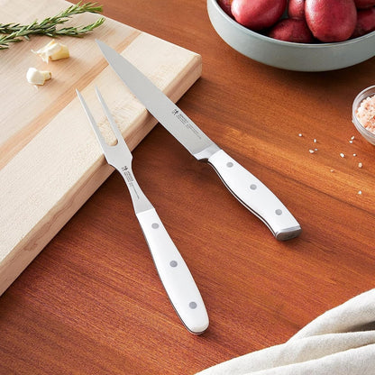 Forged Accent Razor-Sharp 2-pc Carving Knife Set, White Handle, German Engineered Informed by 100+ Years of Mastery