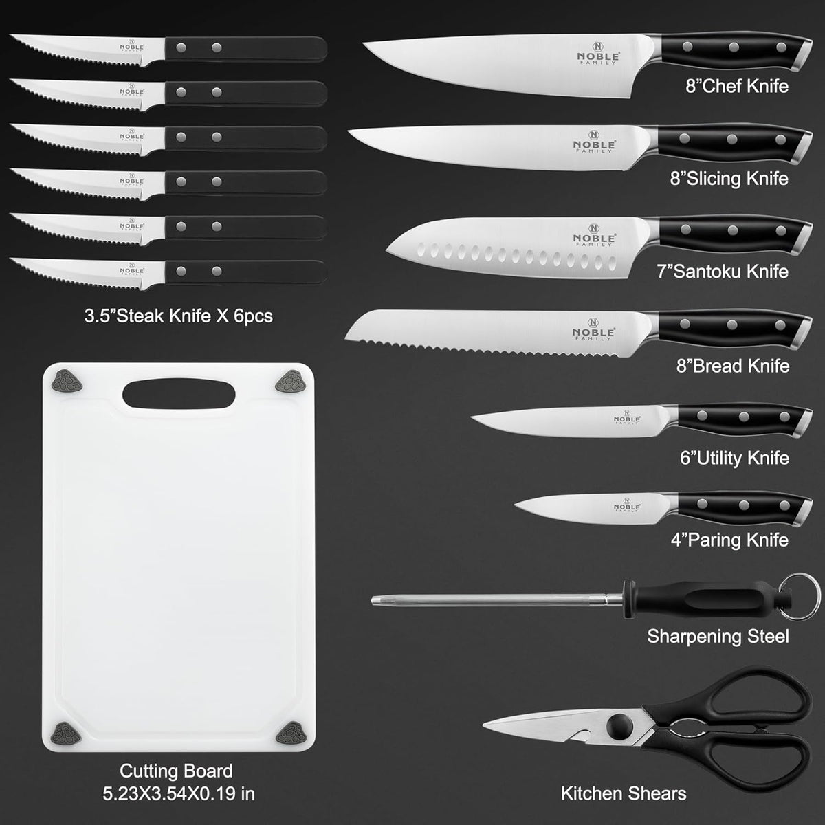 In-drawer Knife Block Set, 16PCS Kitchen Knife Set with Wooden Block, Chopping Knives Set, Stainless Steel Knife Block Set, Sharp Cooking Knife Set with Cutting Board, Rust Proof, White