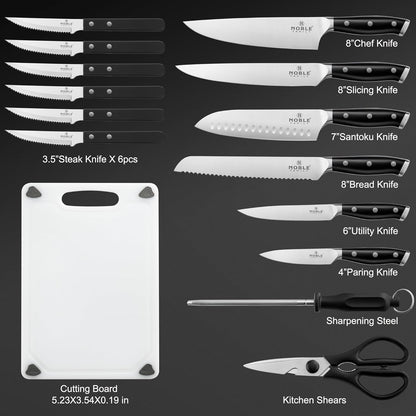 In-drawer Knife Block Set, 16PCS Kitchen Knife Set with Wooden Block, Chopping Knives Set, Stainless Steel Knife Block Set, Sharp Cooking Knife Set with Cutting Board, Rust Proof, White