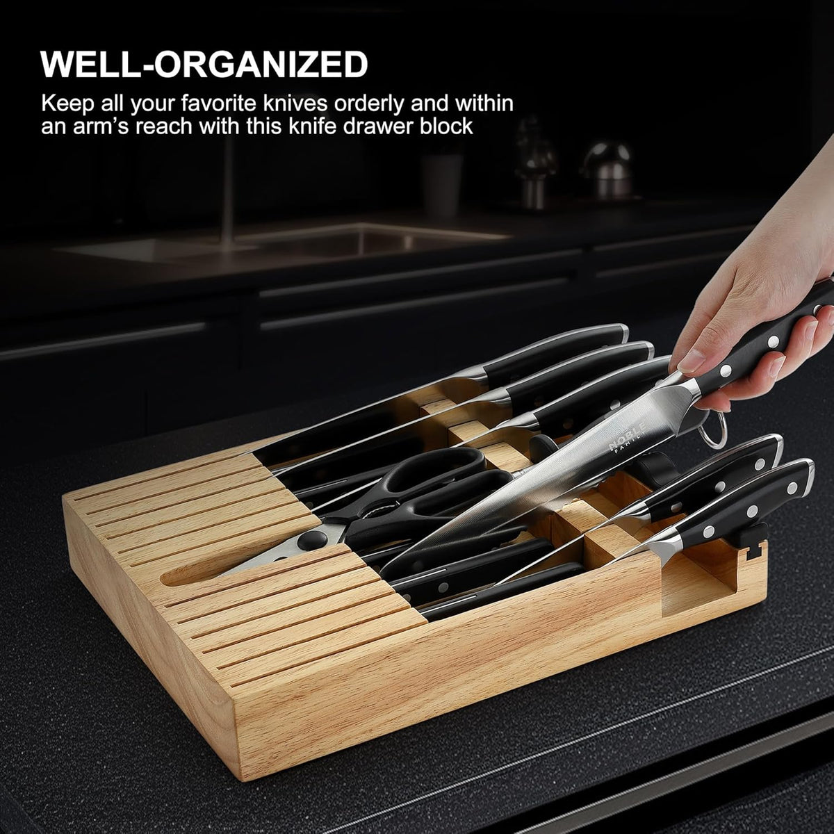 In-drawer Knife Block Set, 16PCS Kitchen Knife Set with Wooden Block, Chopping Knives Set, Stainless Steel Knife Block Set, Sharp Cooking Knife Set with Cutting Board, Rust Proof, White