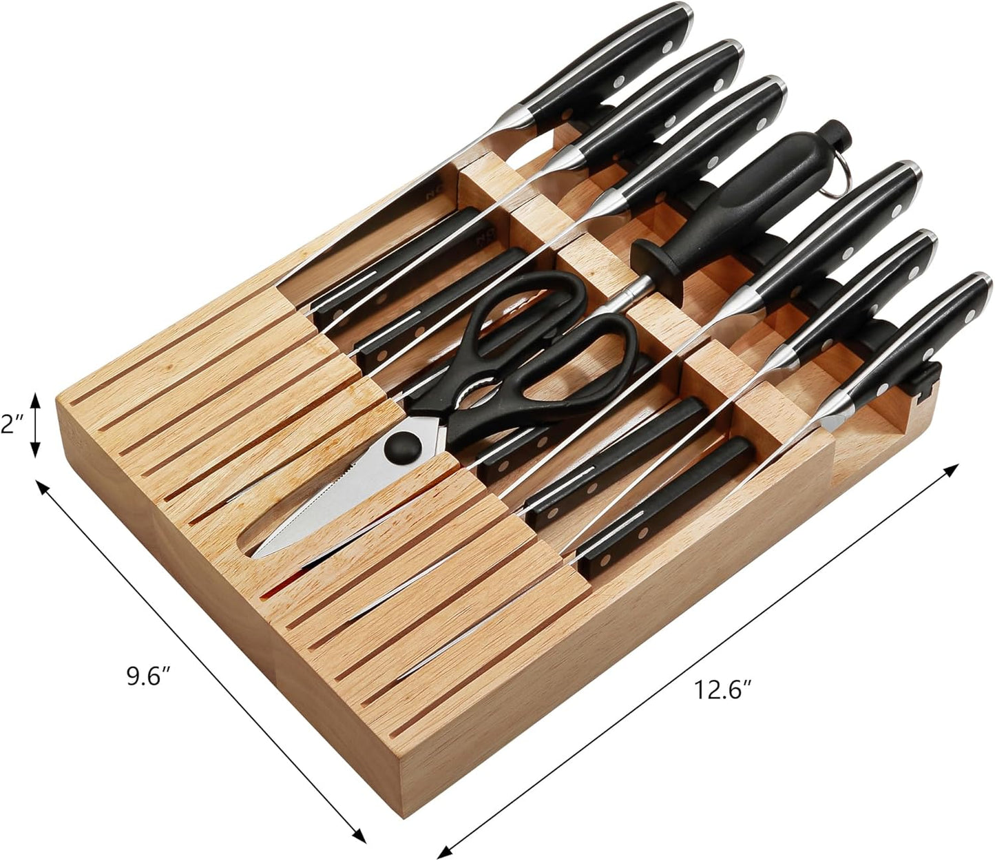 In-drawer Knife Block Set, 16PCS Kitchen Knife Set with Wooden Block, Chopping Knives Set, Stainless Steel Knife Block Set, Sharp Cooking Knife Set with Cutting Board, Rust Proof, White