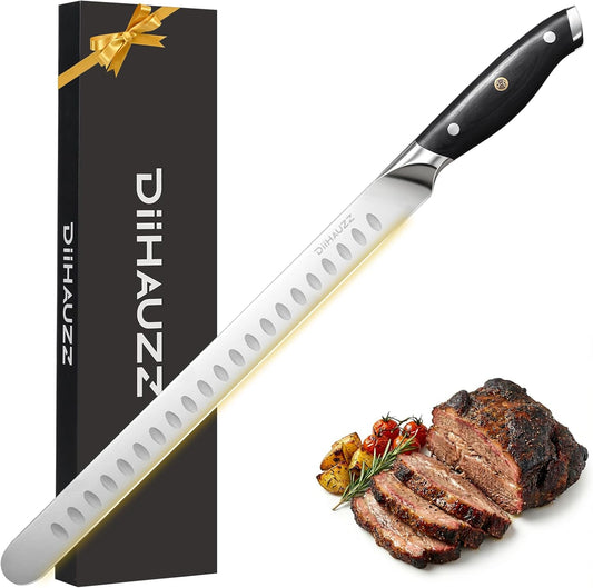 Brisket Knife, 12 Inch Carving Knife for Meat, Razor Sharp High Carbon Steel, Full Tang Ergonomic Pakkawood Handle Slicing Knives for Roast Beef, BBQ, Turkey, Grilling Gift for Men