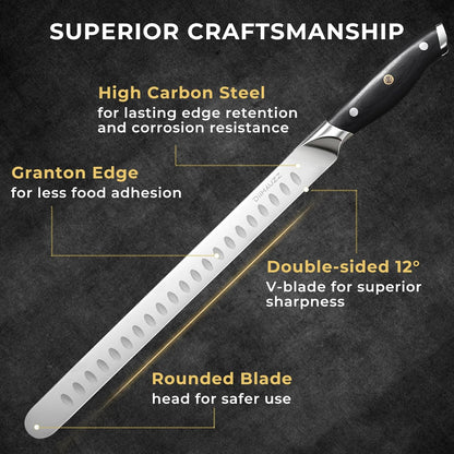 Brisket Knife, 12 Inch Carving Knife for Meat, Razor Sharp High Carbon Steel, Full Tang Ergonomic Pakkawood Handle Slicing Knives for Roast Beef, BBQ, Turkey, Grilling Gift for Men