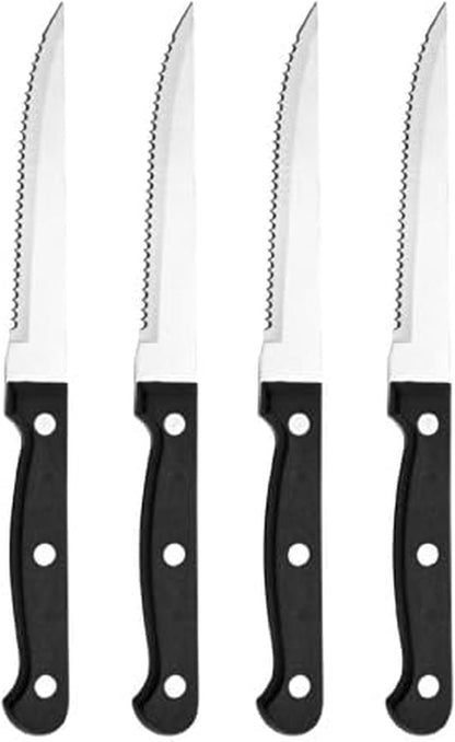 Stamped Triple Rivet High Carbon Stainless Steel Steak Knife Set, 4-Piece, Black